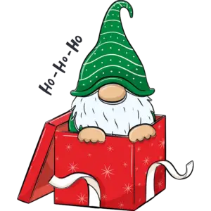 Vánoční roztomilý troll v dárkové krabičce barevný obrázek