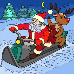 Père Noël et rennes image en couleur