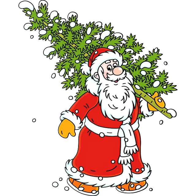 Père Noël portant des sapins épineux image en couleur