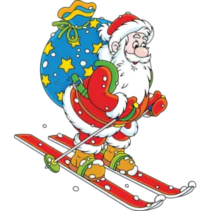 Le Père Noël skie avec des cadeaux image en couleur