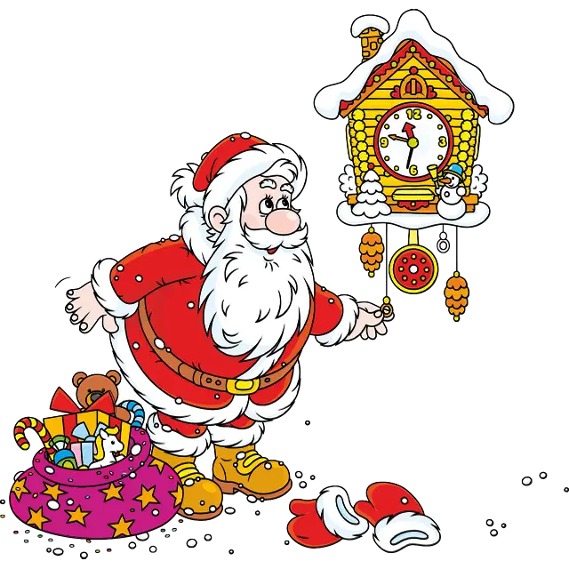 Moș Crăciun și ceasul cu cuc imagine colorată