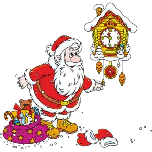 Санта и часы с кукушкой цветная картинка
