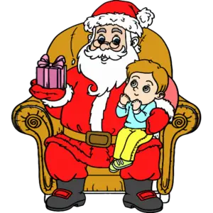 Санта-Клаус дает подарок цветная картинка