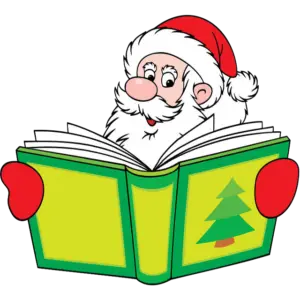 Дед Мороз читает книгу цветная картинка