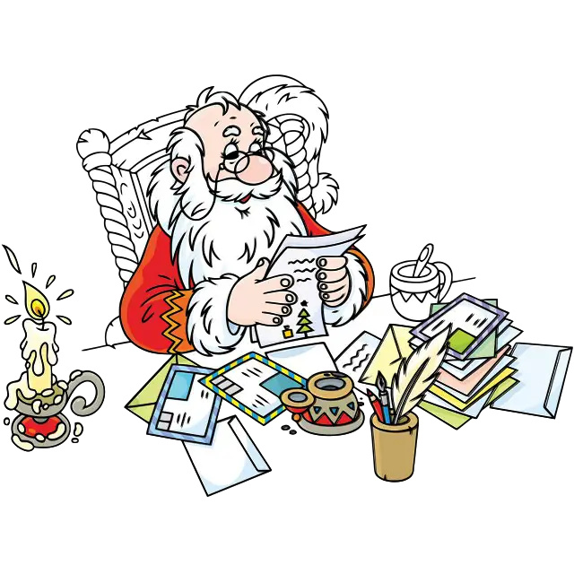 Санта-Клаус читает письма цветная картинка