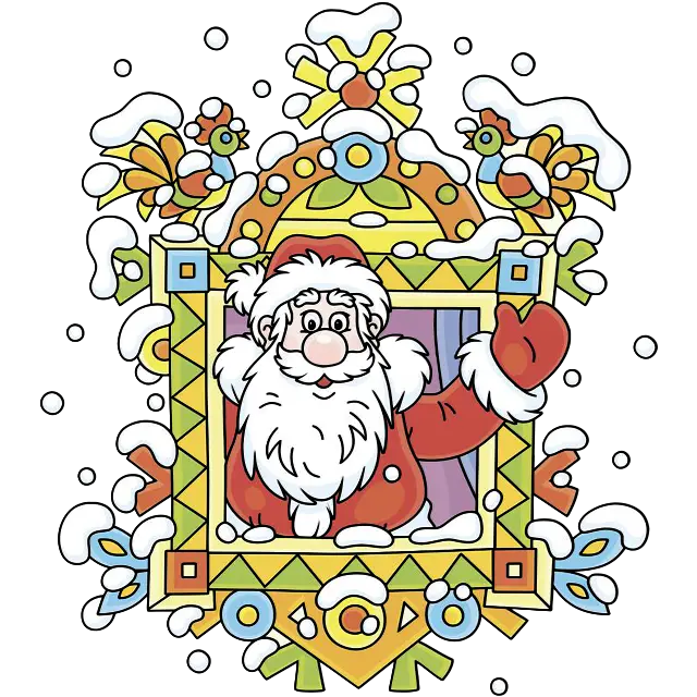 Дед Мороз у окна цветная картинка