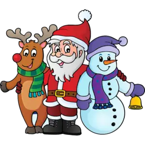 Санта Клаус с друзьями цветная картинка