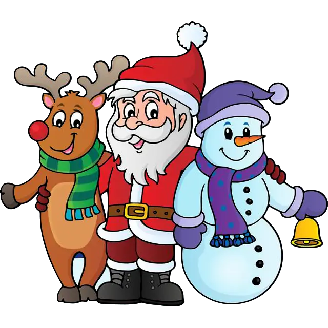 Санта Клаус с друзьями цветная картинка