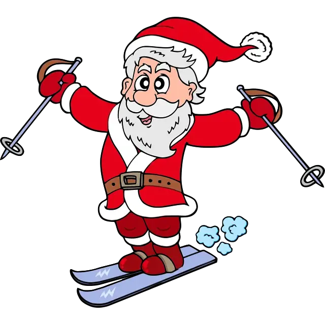 Санта катается на лыжах цветная картинка