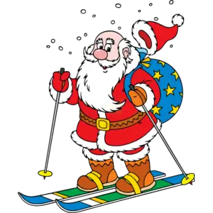 Дед Мороз на лыжах цветная картинка