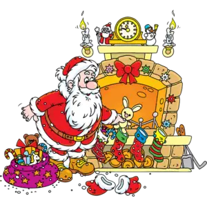Рождественский Дед Мороз с подарками цветное изображение