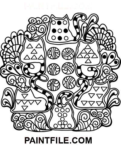 Soyut Kediler Zentangle boyama sayfası