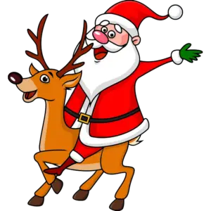 Санта Клаус верхи на олені кольорове зображення