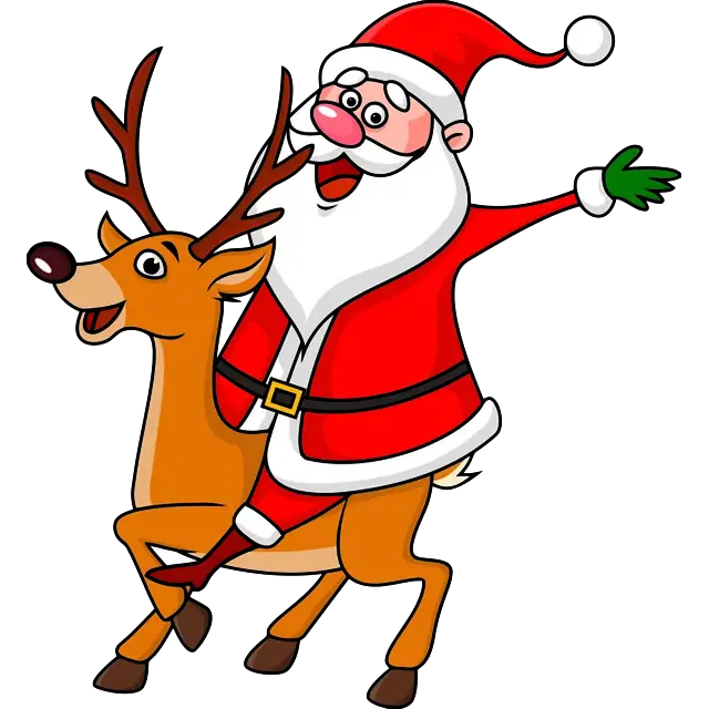 Санта Клаус верхи на олені кольорове зображення