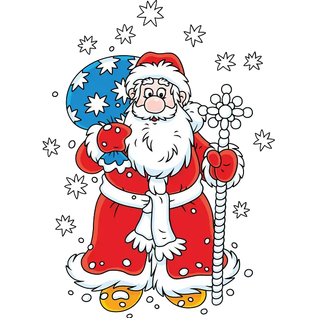 Санта з подарунковим пакетом кольорове зображення