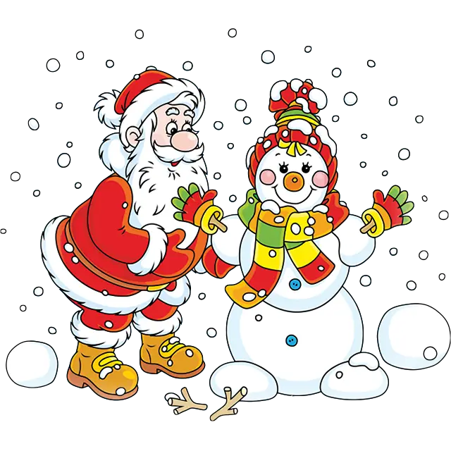 Дядо Коледа и снежният човек 2023 цветно изображение