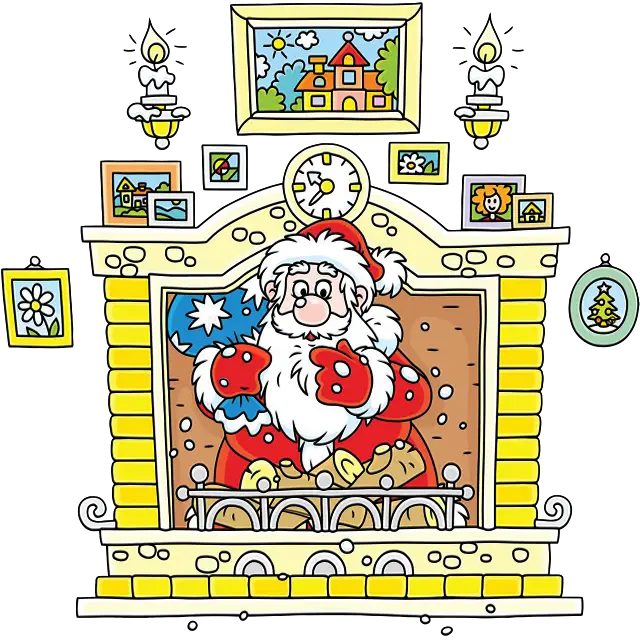 Дядо Коледа слезе комин цветно изображение