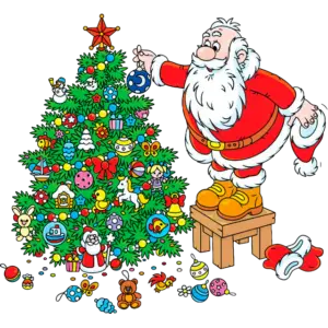 Дядо Коледа украсява дървото цветно изображение