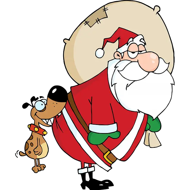 Дядо Коледа и кучето цветно изображение
