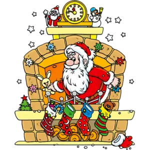Дядо Коледа в камината цветно изображение
