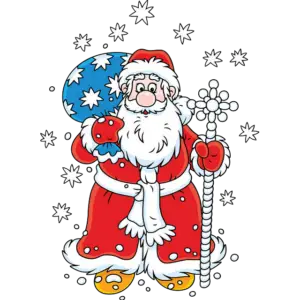 Дядо Коледа с подаръчна торбичка цветно изображение