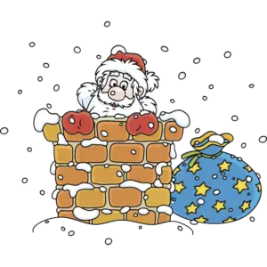 Дядо Коледа в комина цветно изображение