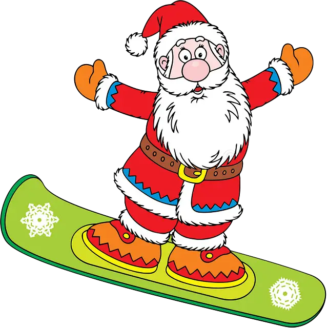 Joulupukki lumilautailija värillinen kuva